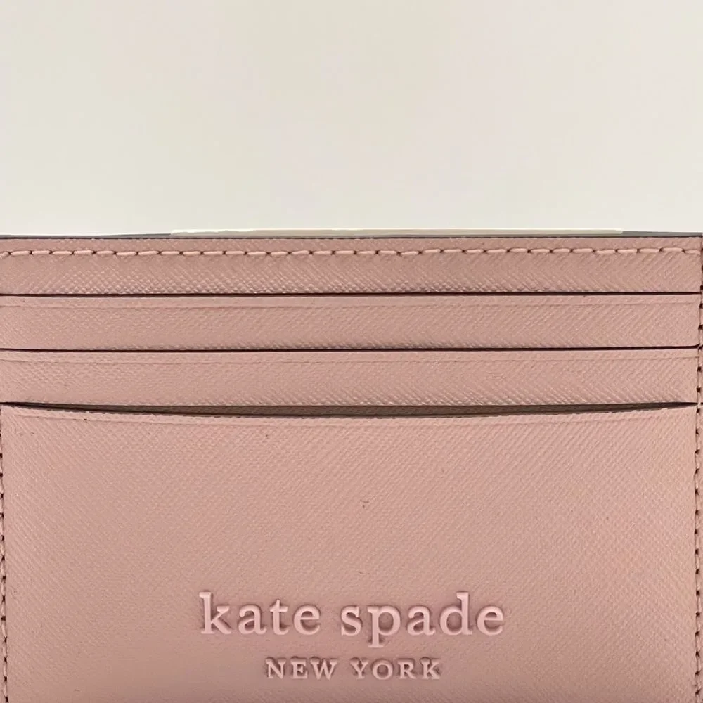 Kate Spade Small Slim Card Holder Leather Cameron Pink tutu - Picture 2 of 5